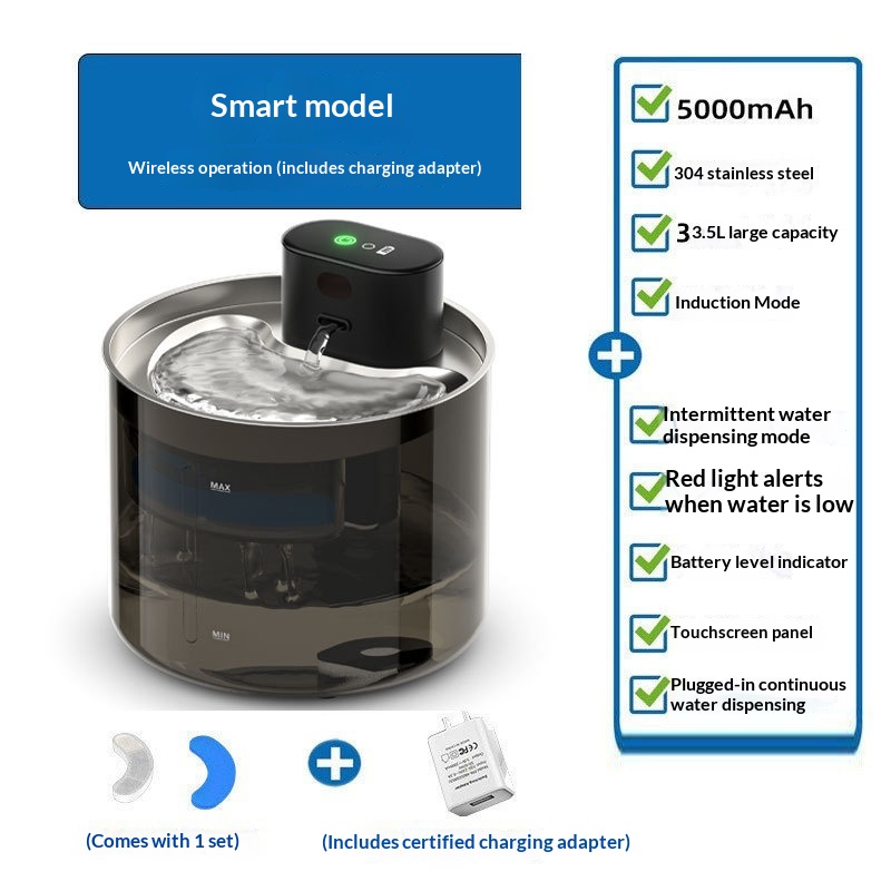 Smart Charging Automatic Pet Water Fountain - Smart Charging Automatic Pet Water Fountain Black AU