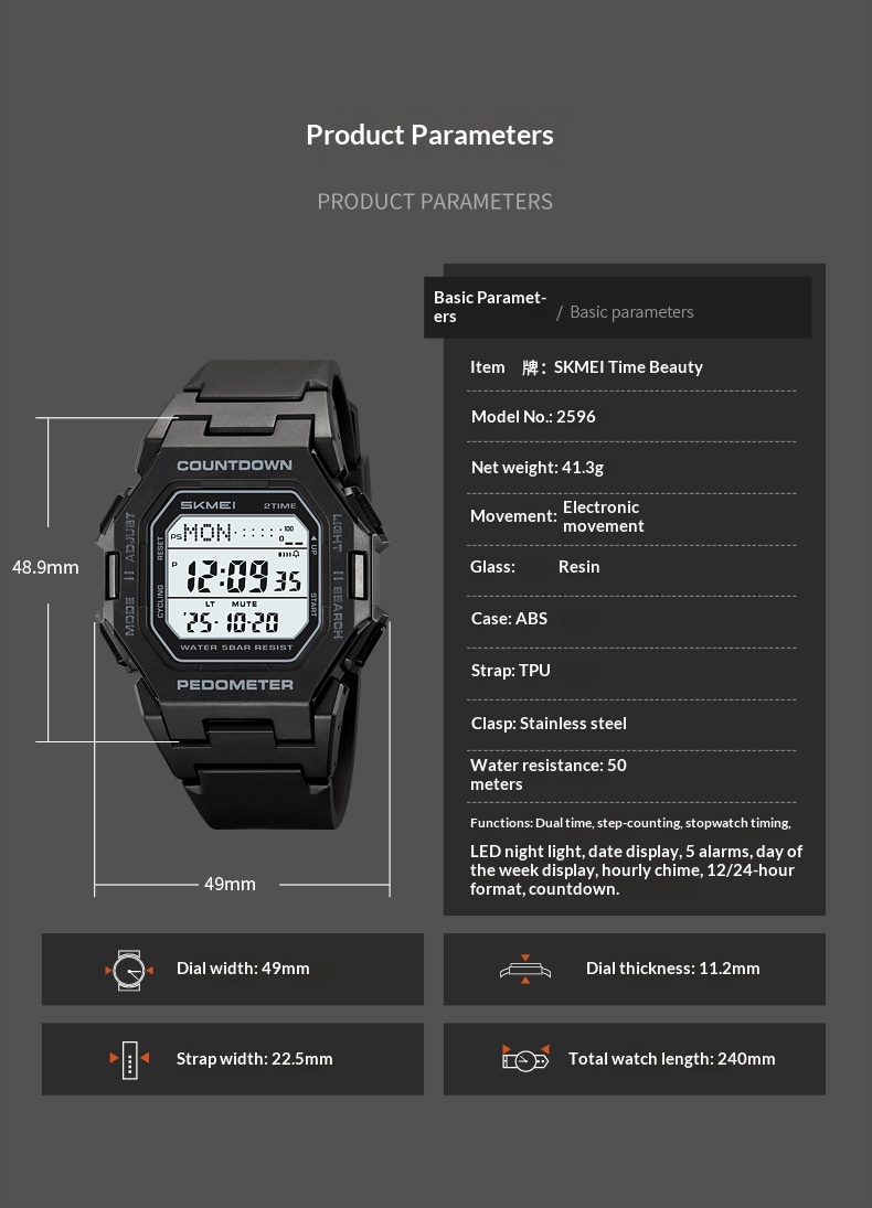 Skmei 2596 Trendy Digital watch for men 49mm dial