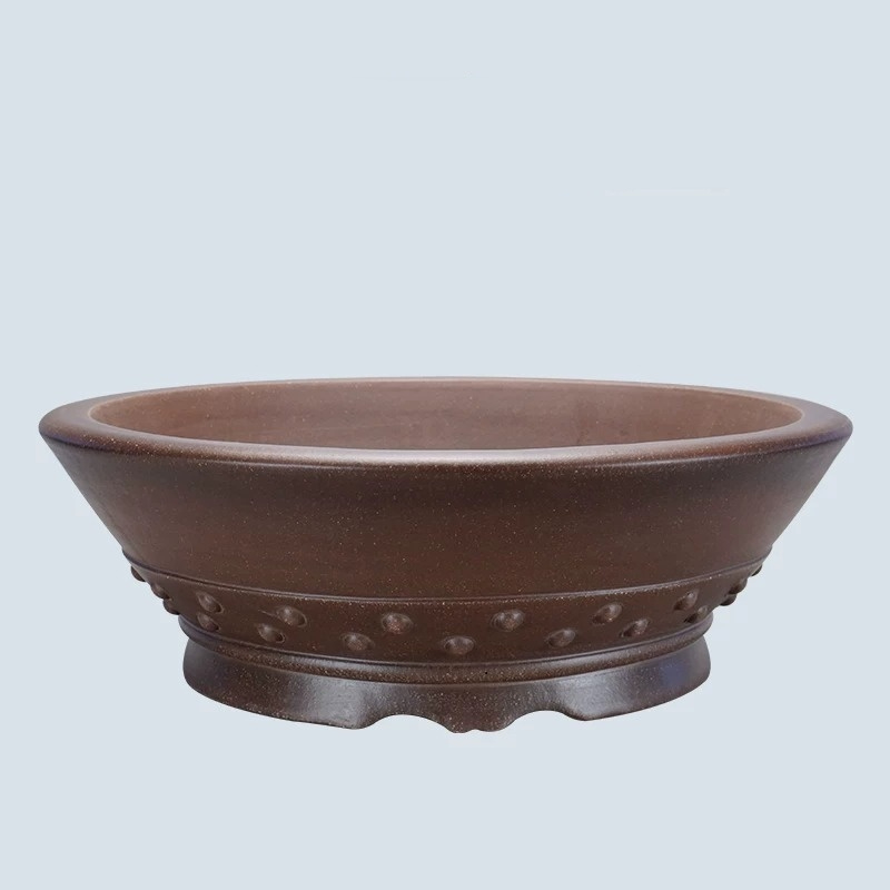 Handmade Antique Bowl Shaped Drum Nail Purple Clay Tabletop Flowerpot
