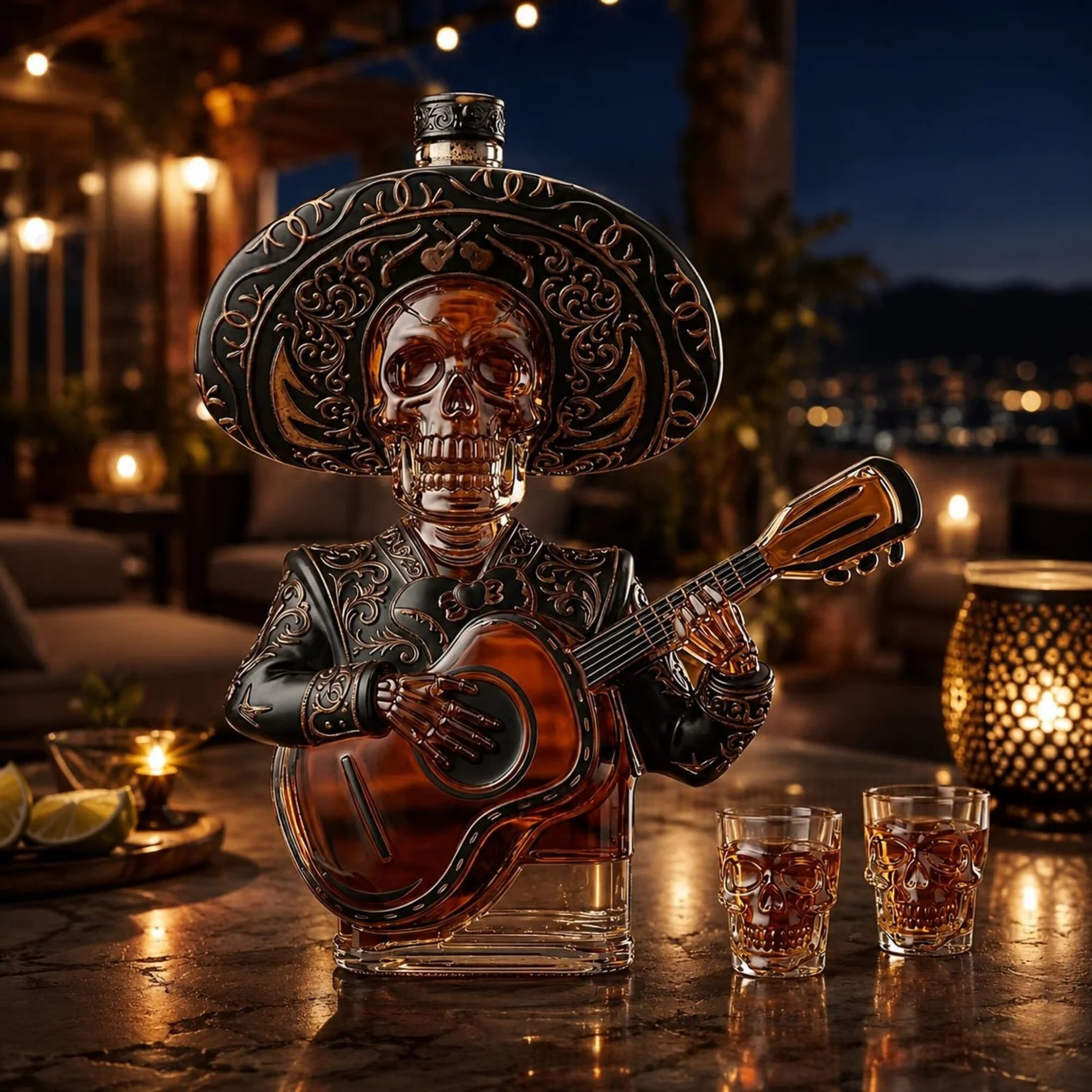 Mexican Mariachi Skull Wine Bottle