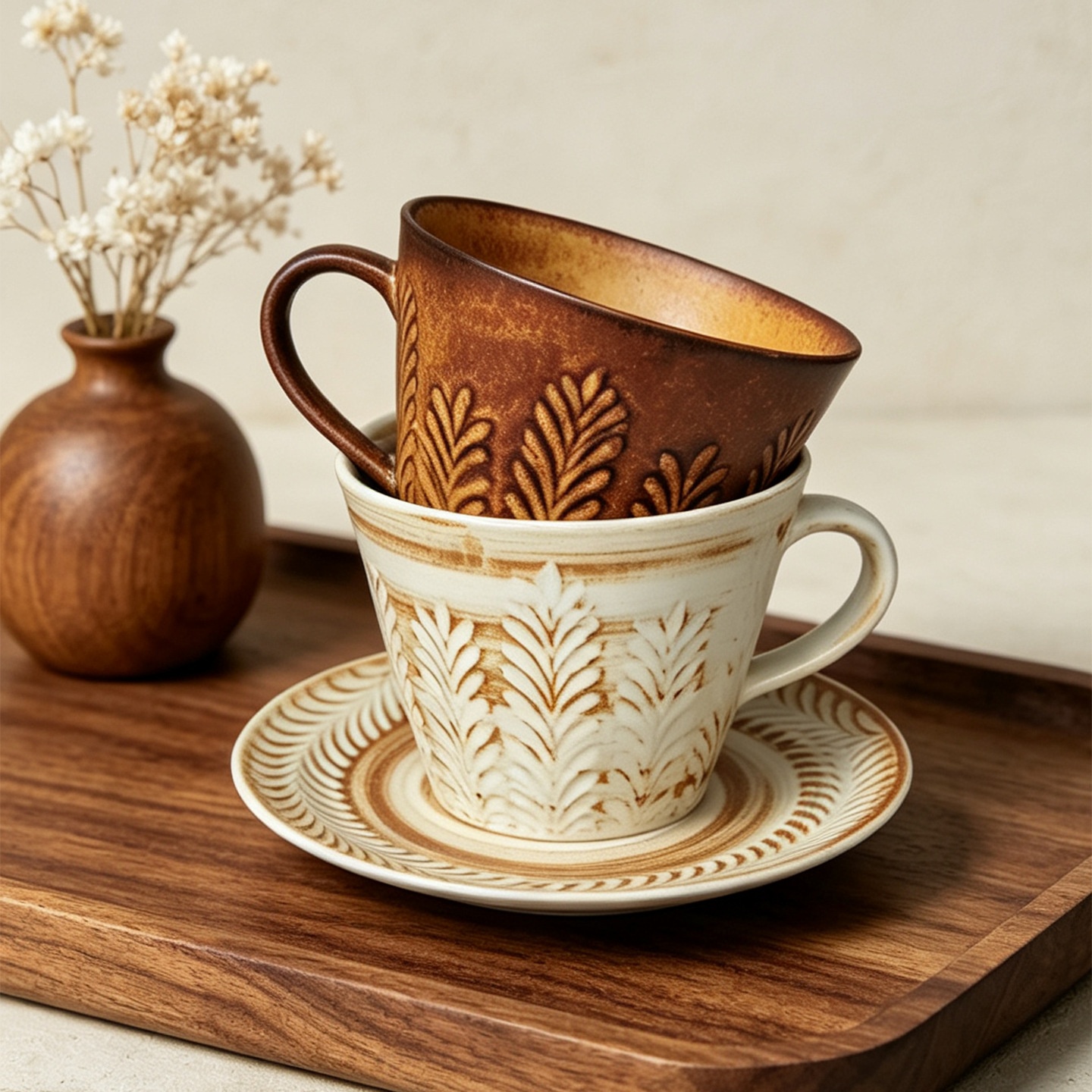 Embossed Stoneware Coffee Cup