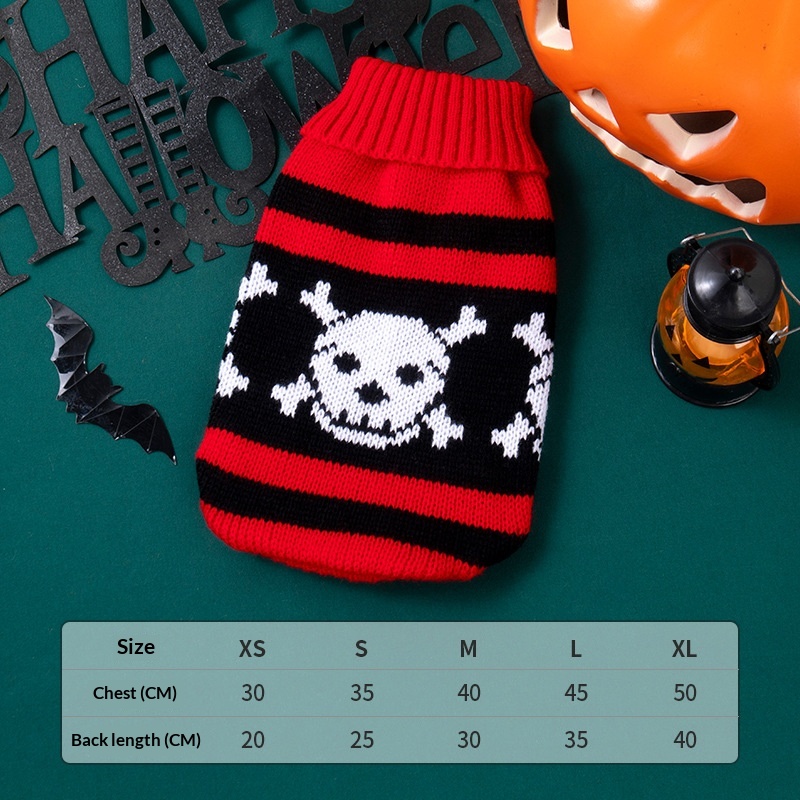 Pet Clothes Small And Medium-sized Dog Christmas Santa Knitted Sweater Halloween Sweater With A Skull XS