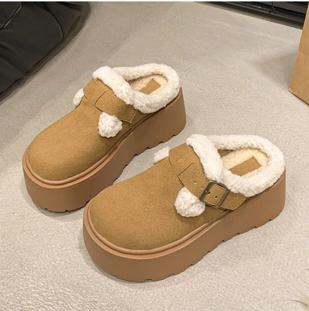 Womens Round-toe Warm Chunky-soled Fuzzy Shoes