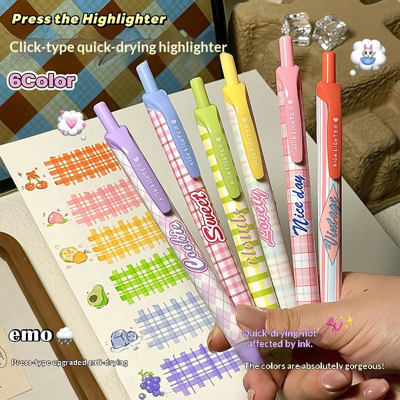 Highlight Marker Quick-drying Non-bleeding Blendable Click-action Pen