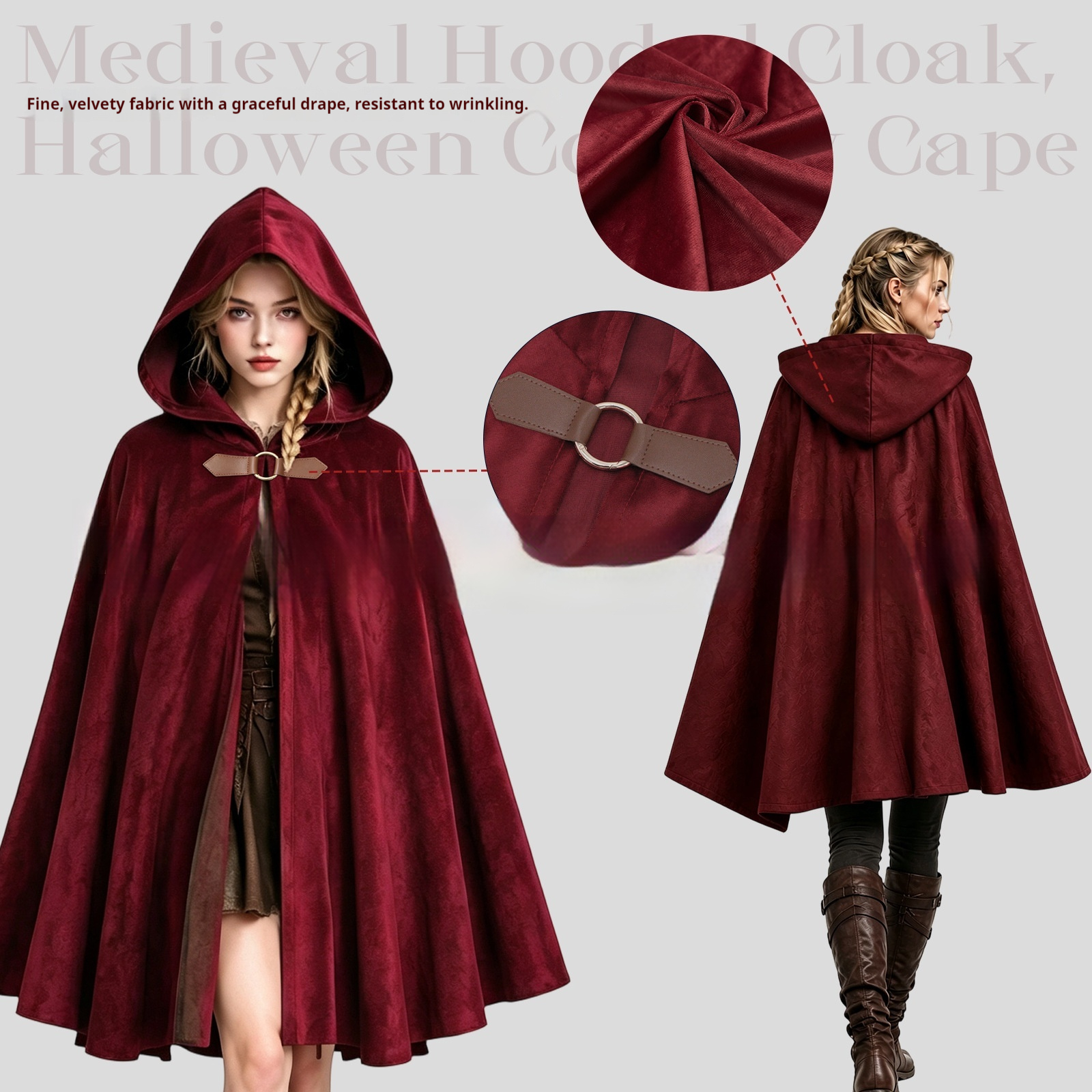 Women's Dutch Velvet Medieval Vintage Hooded Cloak — product photo 9