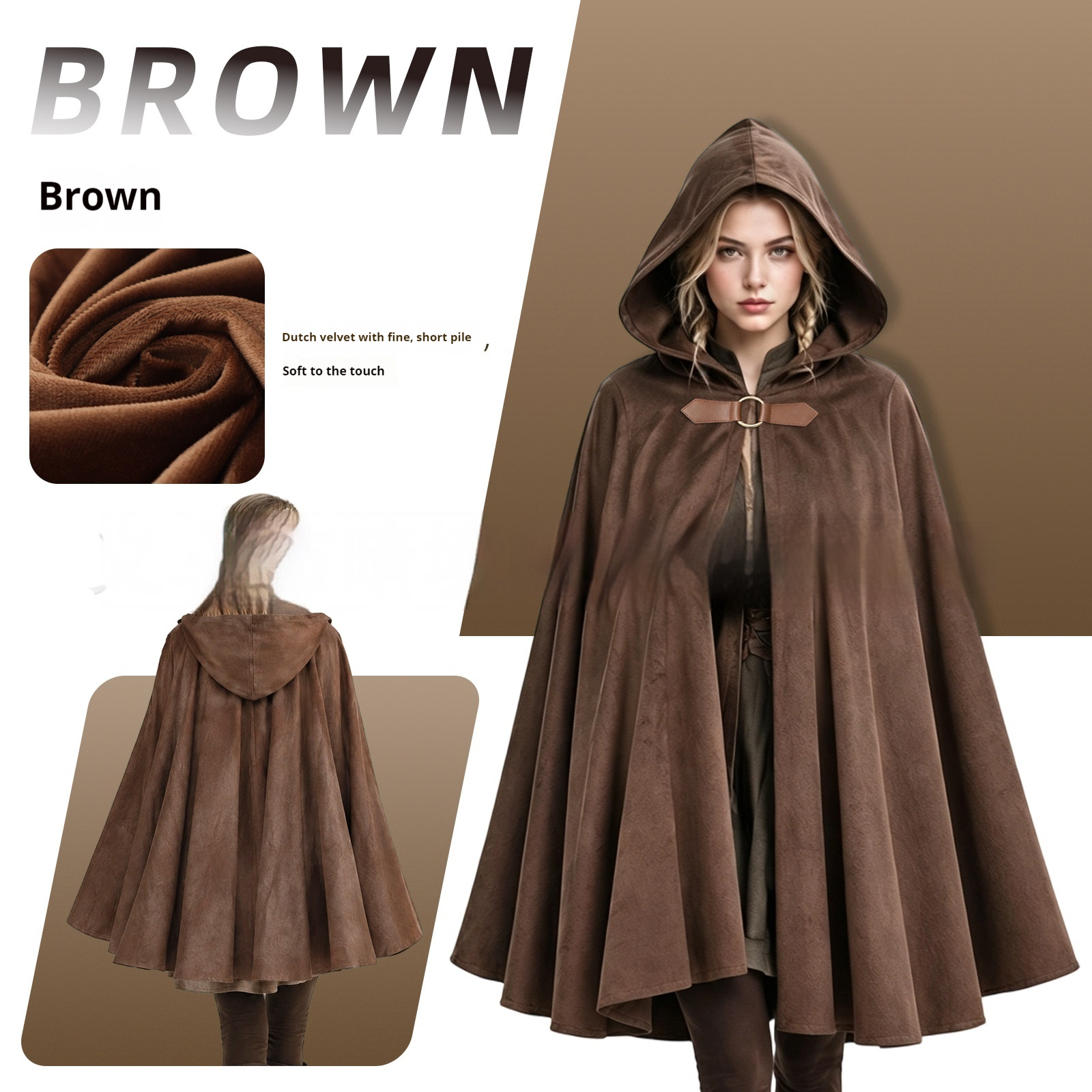 Women's Dutch Velvet Medieval Vintage Hooded Cloak — product photo 4