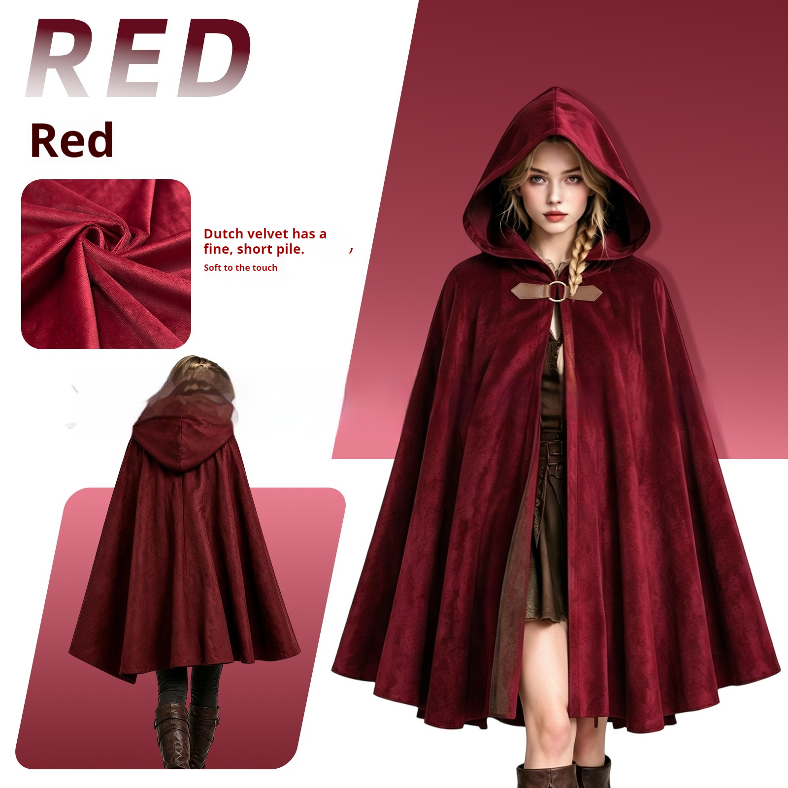 Women's Dutch Velvet Medieval Vintage Hooded Cloak — product photo 3