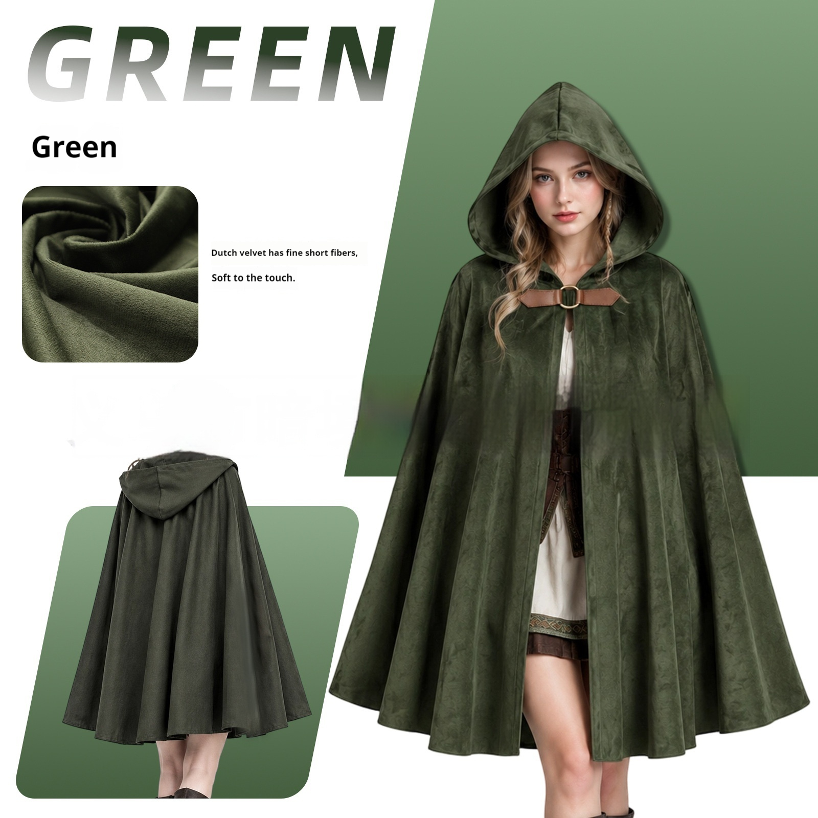 Women's Dutch Velvet Medieval Vintage Hooded Cloak — product photo 5