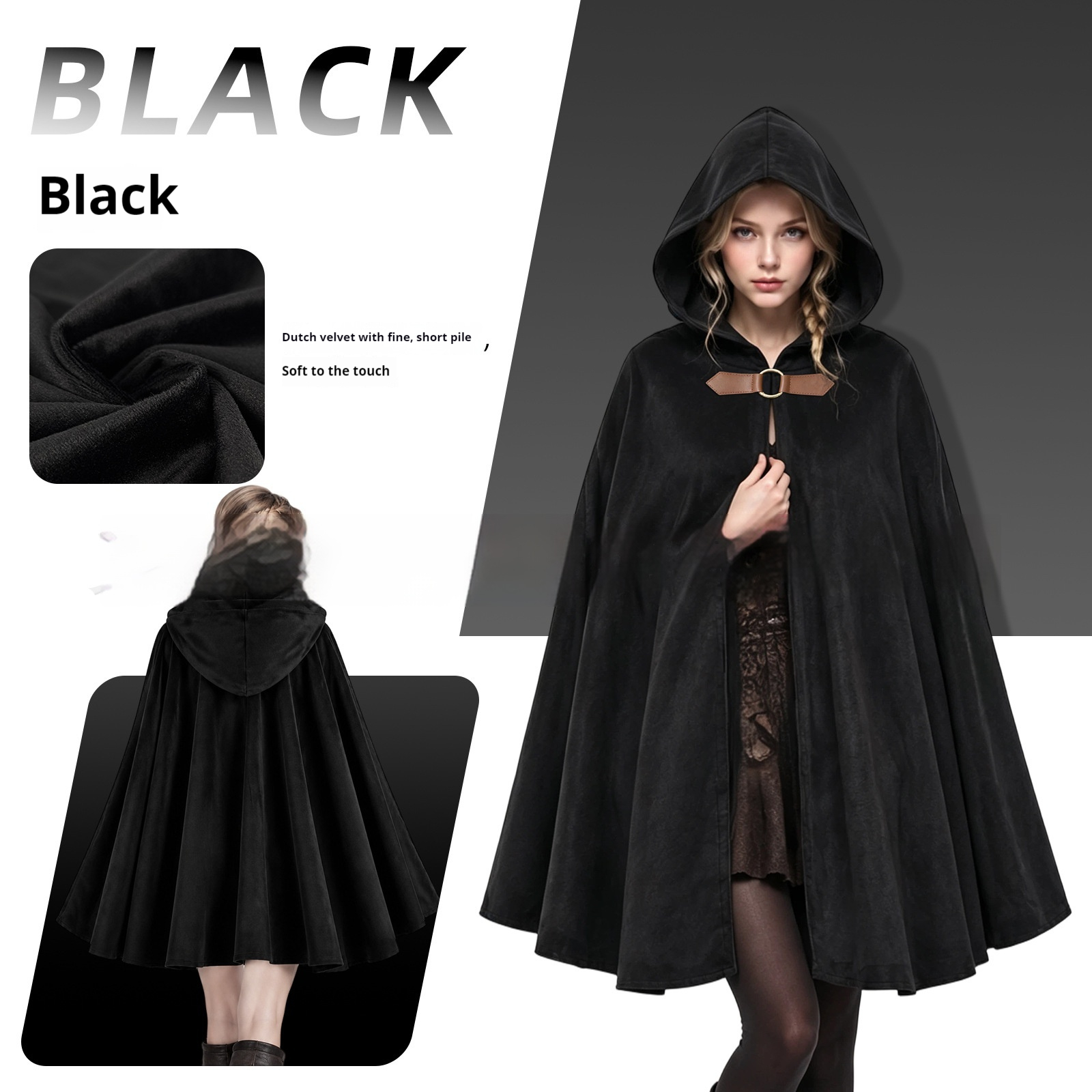 Women's Dutch Velvet Medieval Vintage Hooded Cloak — product photo 7