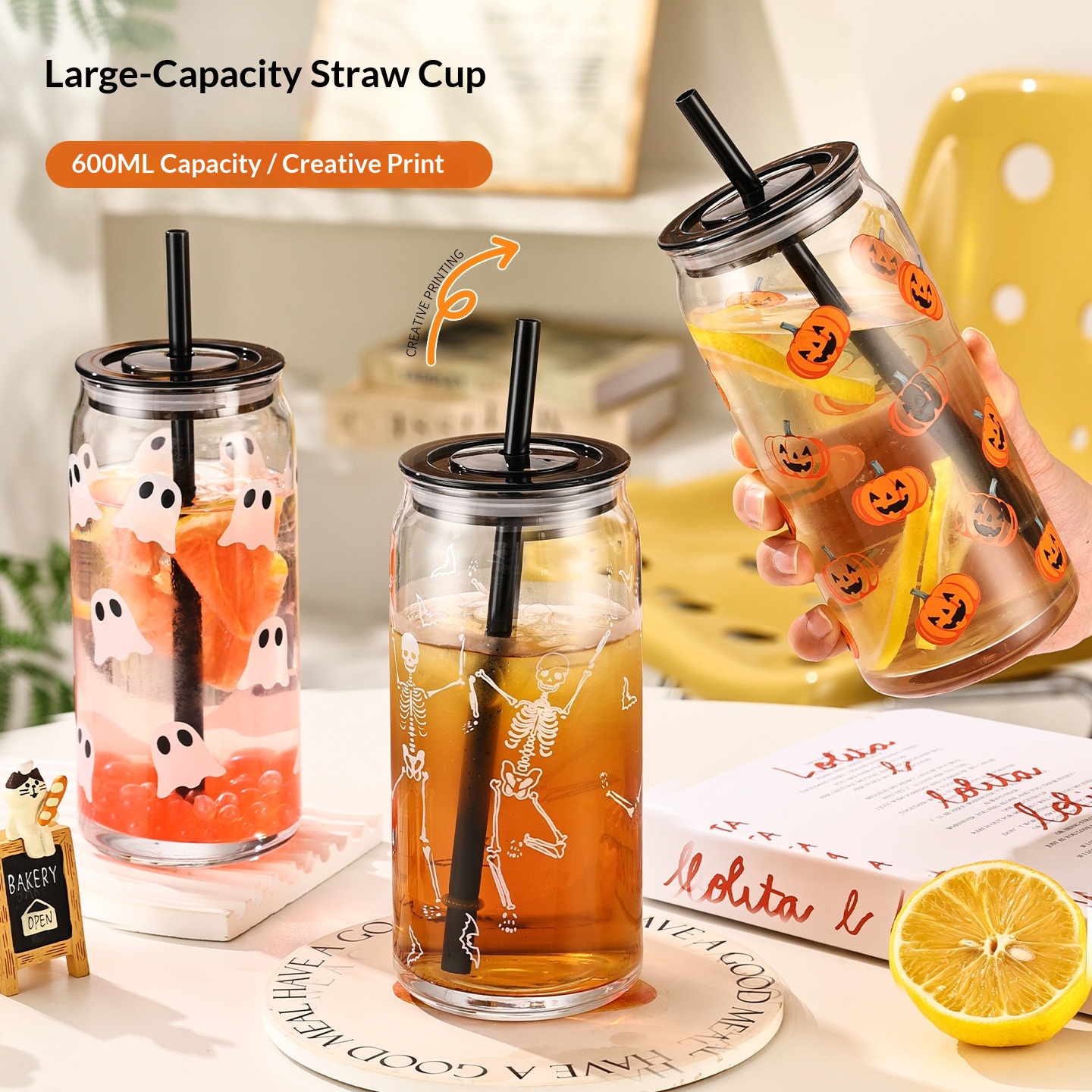 Glass Cup 600 Ml Large Capacity Stylish Design