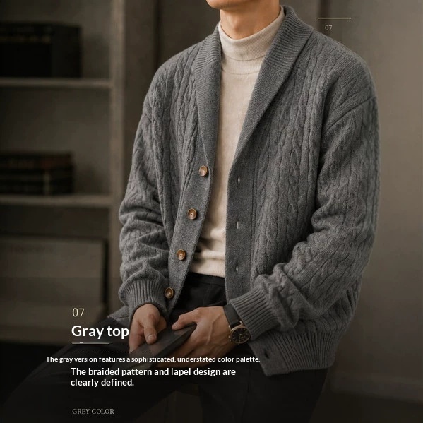 Suit-Collar Cable-Knit Cardigan, picture 7 of 8