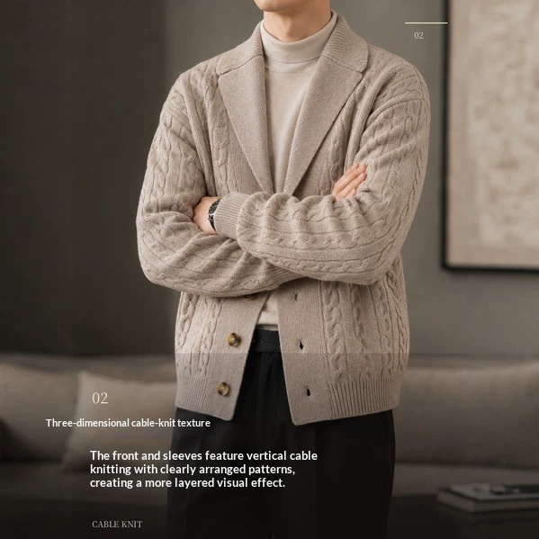 Suit-Collar Cable-Knit Cardigan, picture 6 of 8