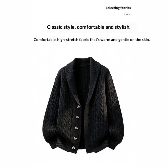 Suit-Collar Cable-Knit Cardigan, picture 5 of 8