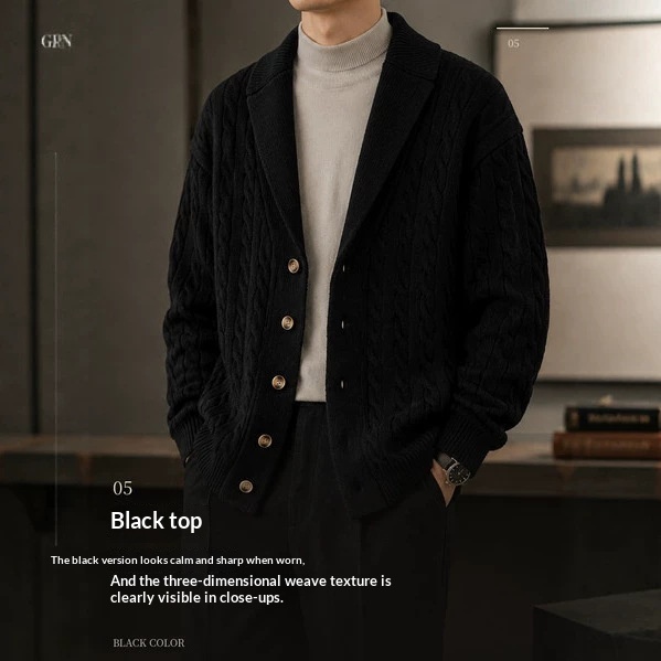 Suit-Collar Cable-Knit Cardigan, picture 4 of 8