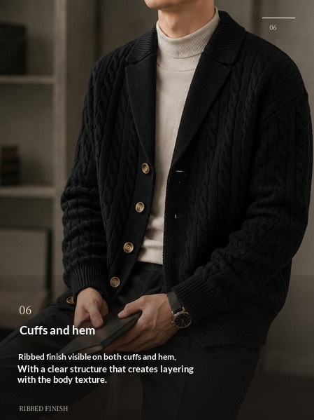Suit-Collar Cable-Knit Cardigan, picture 8 of 8