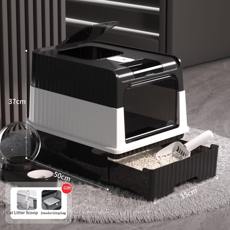 Fully Enclosed Cat Litter Box For Pets Black Common Style