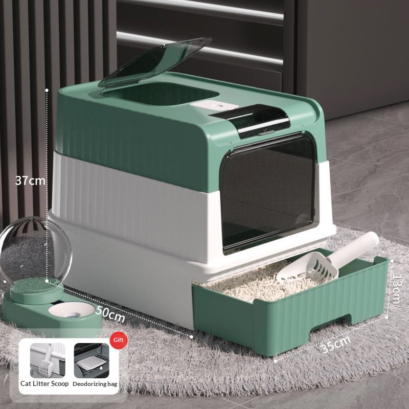 Fully Enclosed Cat Litter Box For Pets Green Common Style