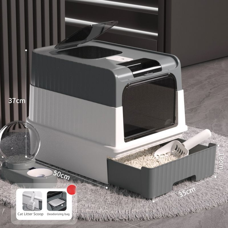 Fully Enclosed Cat Litter Box For Pets Gray Common Style
