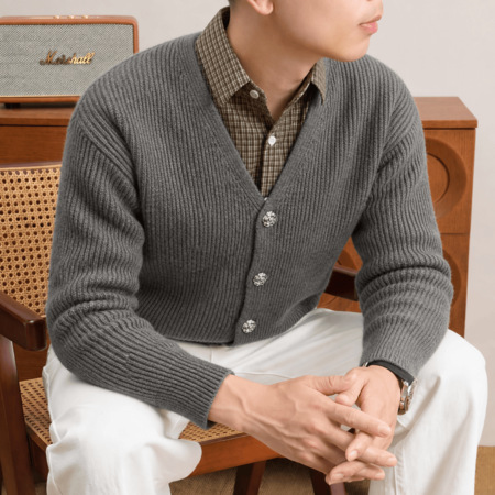 Ribbed V-Neck Cardigan, picture 4 of 5