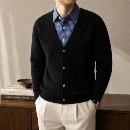 Ribbed V-Neck Cardigan, picture 3 of 5