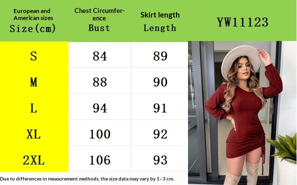 Asymmetric drawstring mini dress supplier size chart for S to 2XL