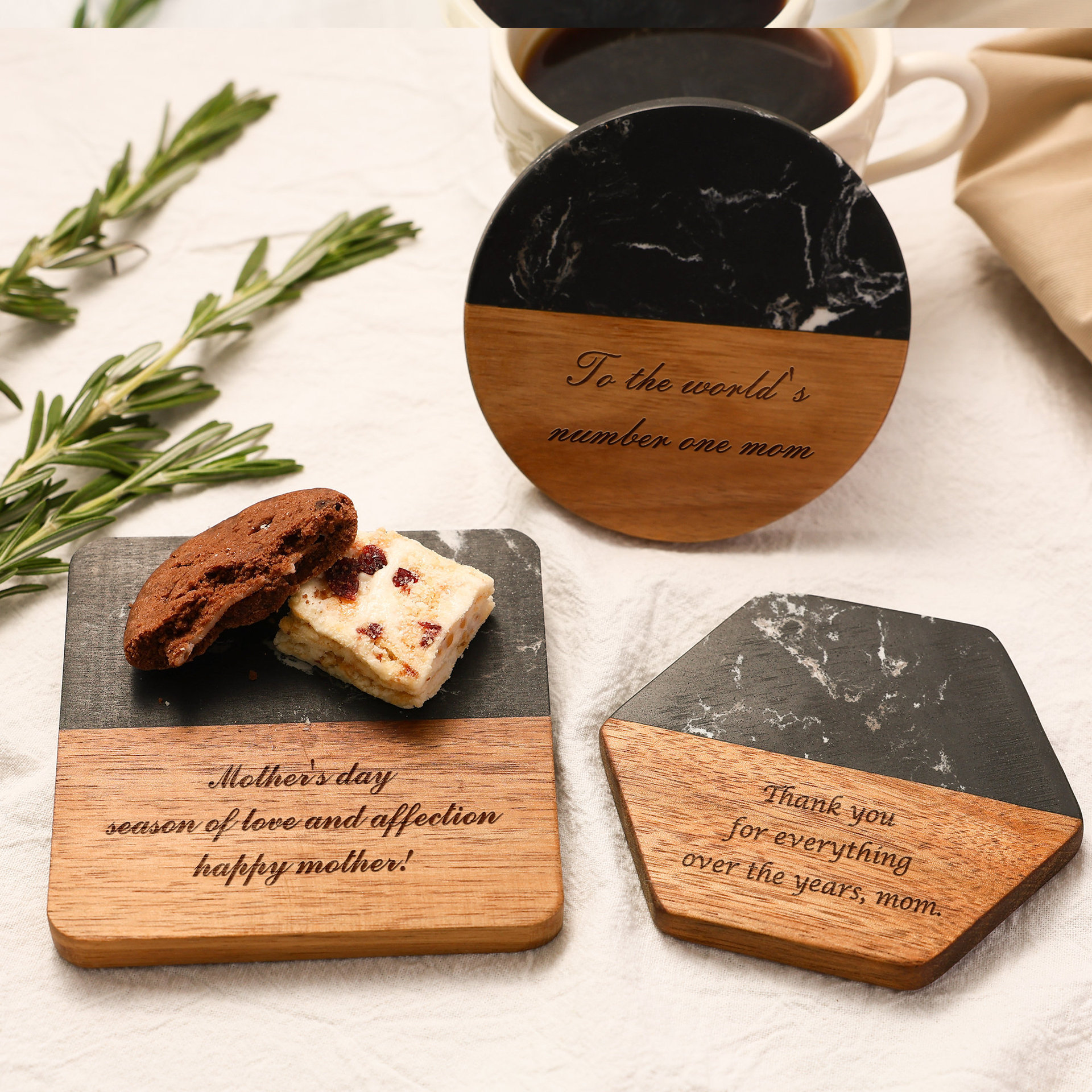 Marble Insulated Coaster Spliced With Acacia Wood