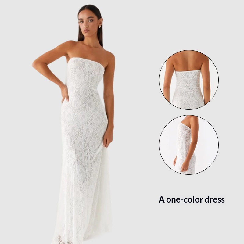 Women's Solid-color Strapless Lace Dress