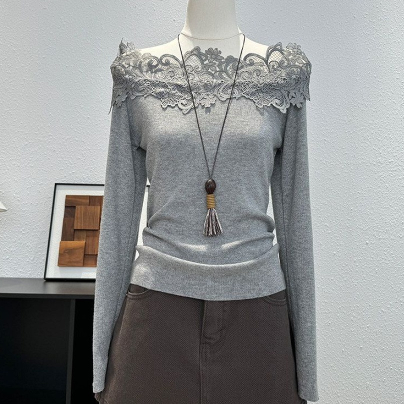 Patchwork Long-sleeve Knit Sweater For Women