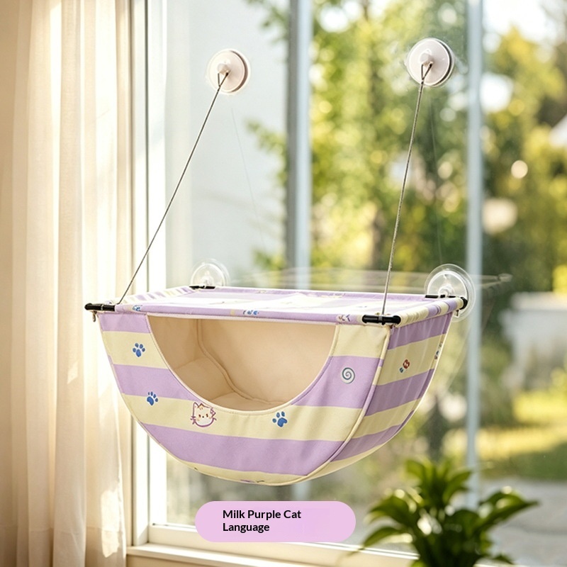 Cat Hammock Window-Hanging Strong Suction-Cup Cat Bed Milk Purple Meow Language