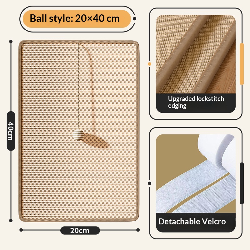Wall-mounted Wear-resistant Cat Toy 20×40cm With Ball Style Sisal Mat Cat Scratch Board
