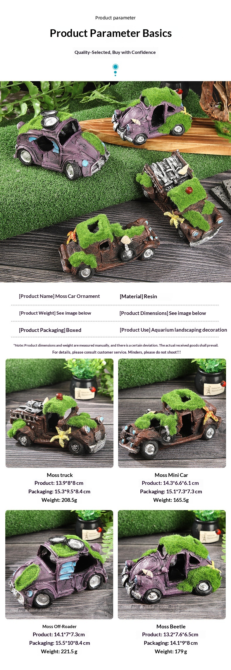 Aquarium Landscape Decoration Flocked Car Wreckage Resin Ornament detail photo 1