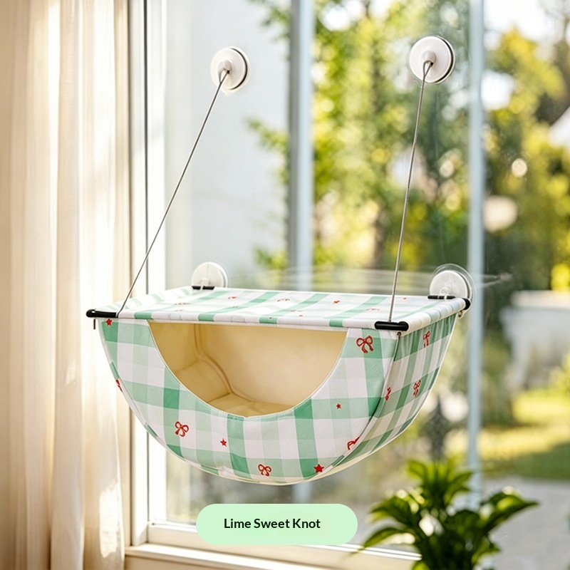Cat Hammock Window-Hanging Strong Suction-Cup Cat Bed Lime Sweet Knot