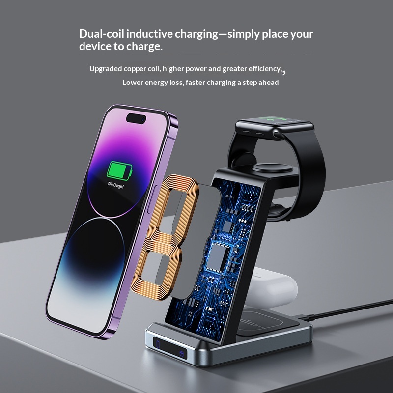 Vertical magnetic wireless charger with three in one multifunctional wireless charging