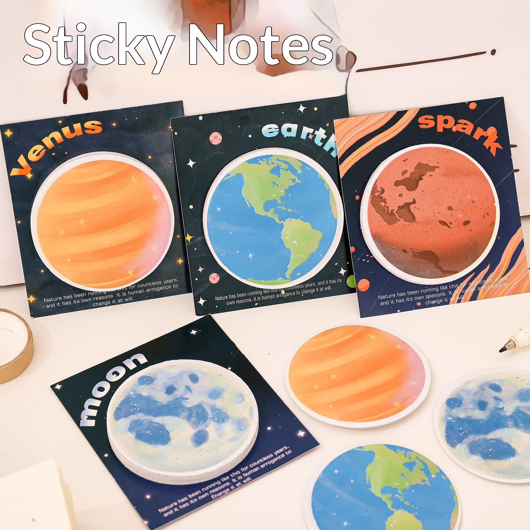 Cute Planet Message Memo Round Earth Moon Sticky Notes