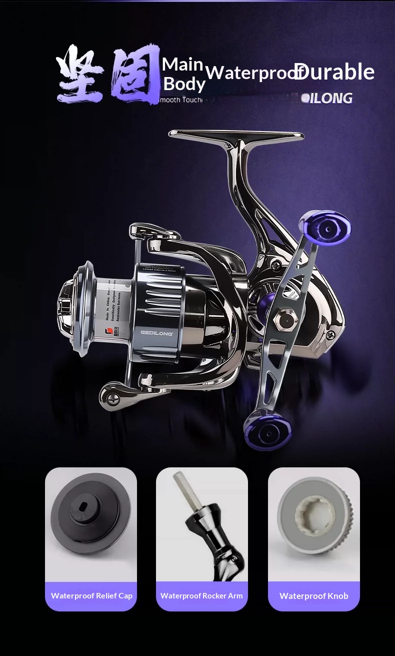 Maris full-metal spinning reel body detail