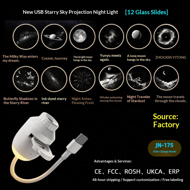 USB Star Projector Night Light With Interchangeable Film Discs Moon Galaxy Saturn Patterns For Kids Bedroom Decor