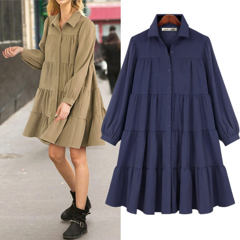Plus-Size Long-Sleeve Midi Dress Relaxed Waist