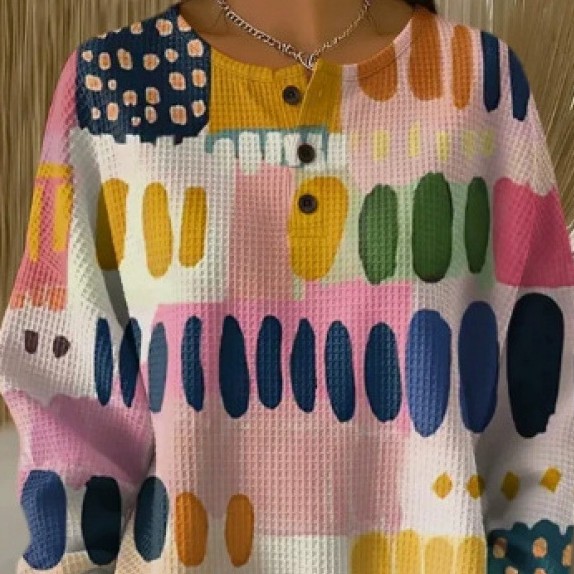 Christmas Lady Waffle Collar Long Sleeve