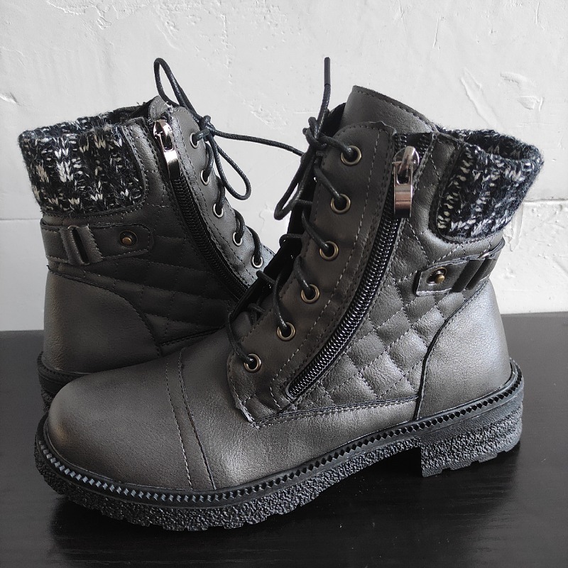 Women's Winter Warm Ankle Boots Side Zipper Flat Martin Boots With Belt Buckle And Lace-up Design For Casual Outdoor Wear