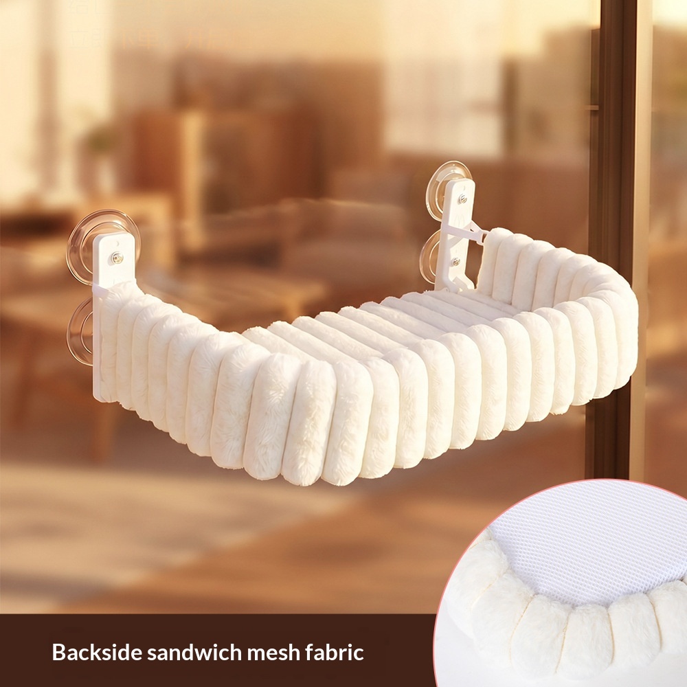 Hanging Suction-Cup Plush Cat Hammock Bags Vegetarian Feather White