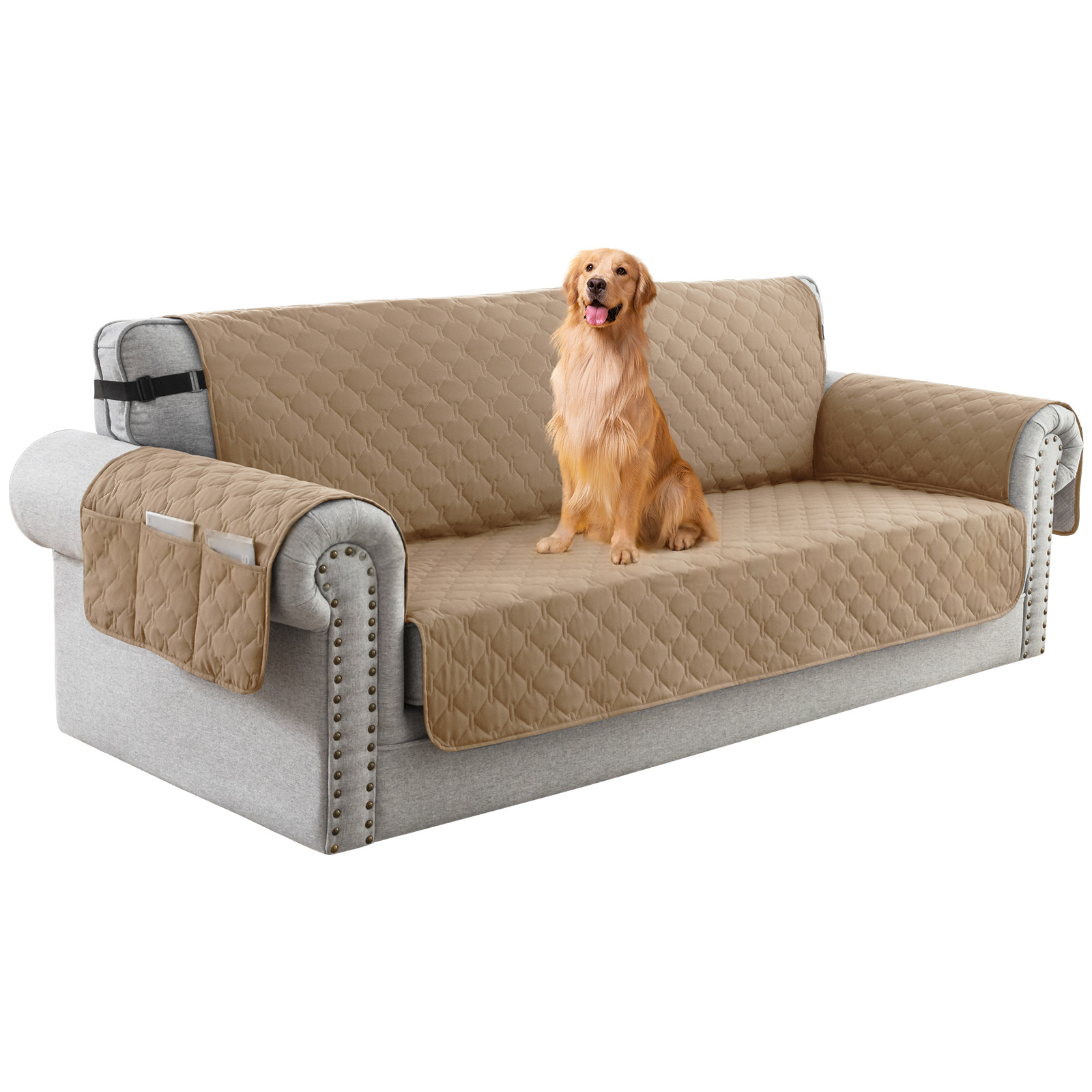 Full Waterproof Sofa Cushion Non-slip Anti-fouling Pet Pad Sand Color One Person