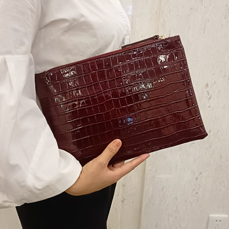 Elegant Versatile Glossy Crocodile-pattern Clutch 2