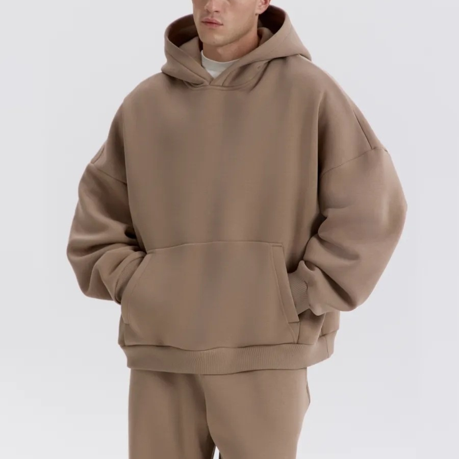 Fleece Drop-shoulder Hooded Pullover Sweatshirt