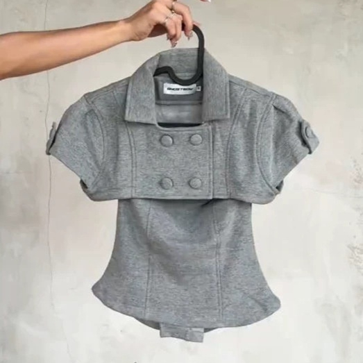 Double-breasted Lapel Short-sleeve Jacket Two-piece Set product image