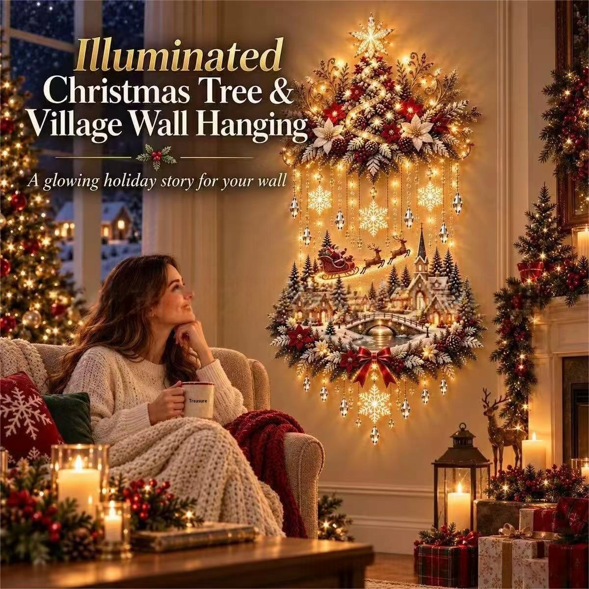 Creative And Versatile Glowing Christmas Tree And Village Wall Hanging