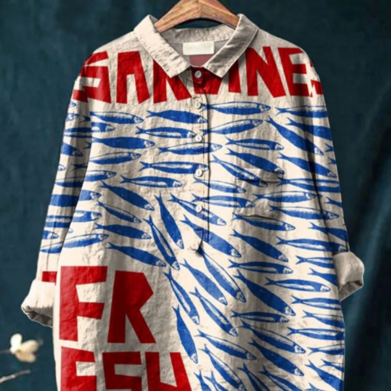 Women's Printed Lapel Casual European-Size Shirt