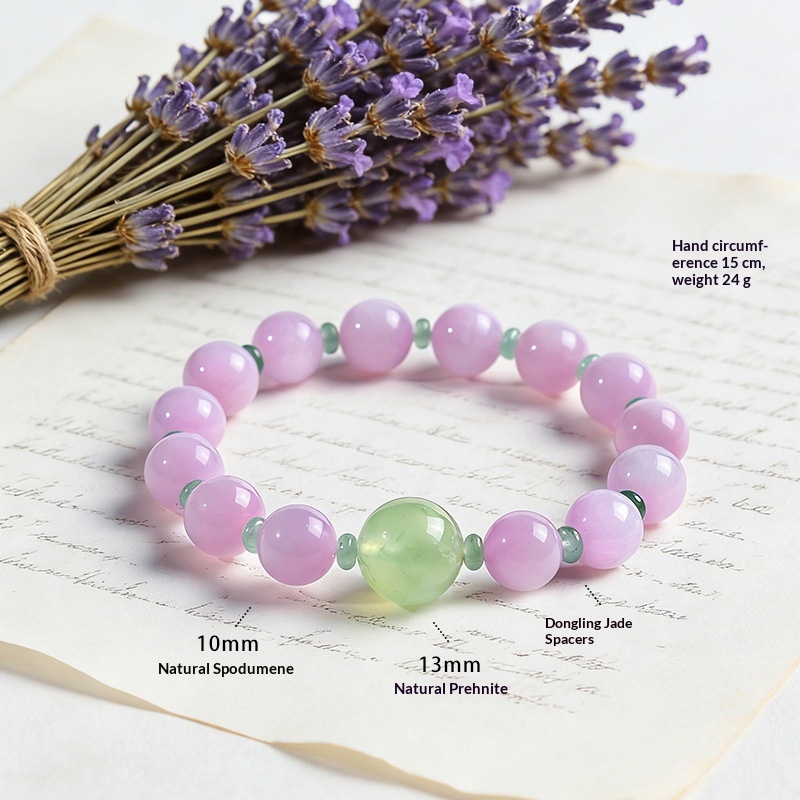 Natural Quartz Kunzite Prehnite Bead Bracelet