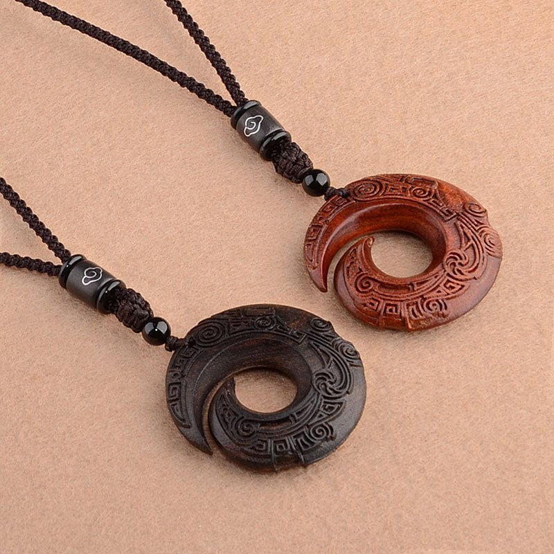 Ethnic Style Retro Sandalwood Good Fortune Pendant Long Necklace product image