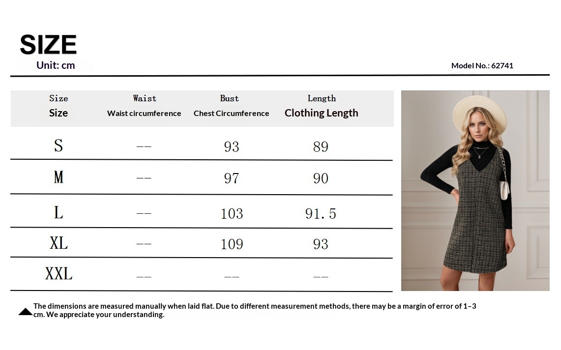 Women's Checked V-Neck Sleeveless Pinafore Dress - Supplier size chart
