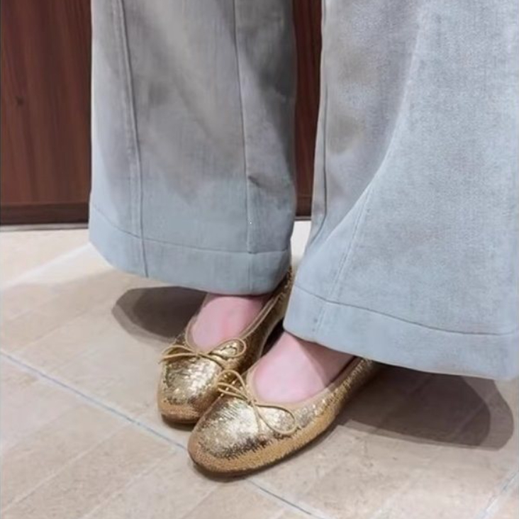 Versatile French-style Sequined Handmade Flat Ballet Shoes